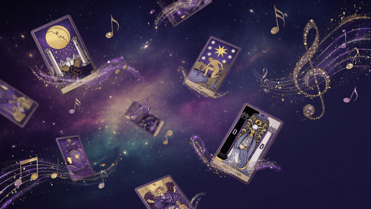 Tarot cards under a cosmic night sky